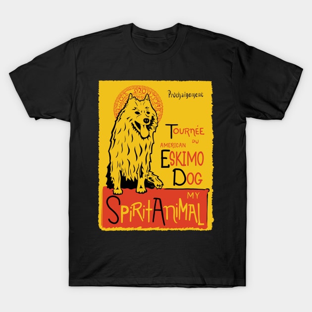 Funny American Eskimo Dog Cute Dog Chat Noir Mashup Art T-Shirt by Get Hopped Apparel